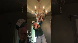 Lets chat while I add secondhand crystals to my chandelier for a sustainable bedroom makeover!