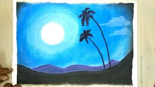 soft pastel scenery drawing easy moon craft