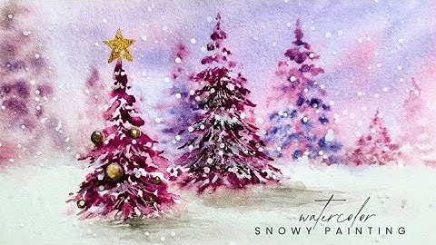 Watercolor Christmas Trees Painting | Easy Winter Landscape Tutorial