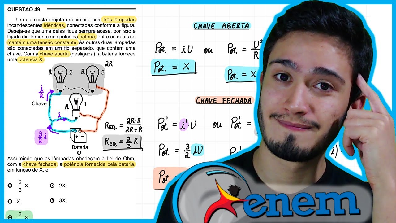 ENEM 2015 PPL - Um eletricista projeta um circuito com três lâmpadas incandescentes idênticas, conec