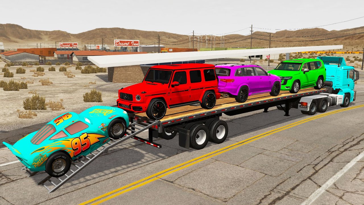 Flatbed Truck McQueen | Transportation with Truck - Pothole vs Car #17 | BeamNG.Drive Gameplay