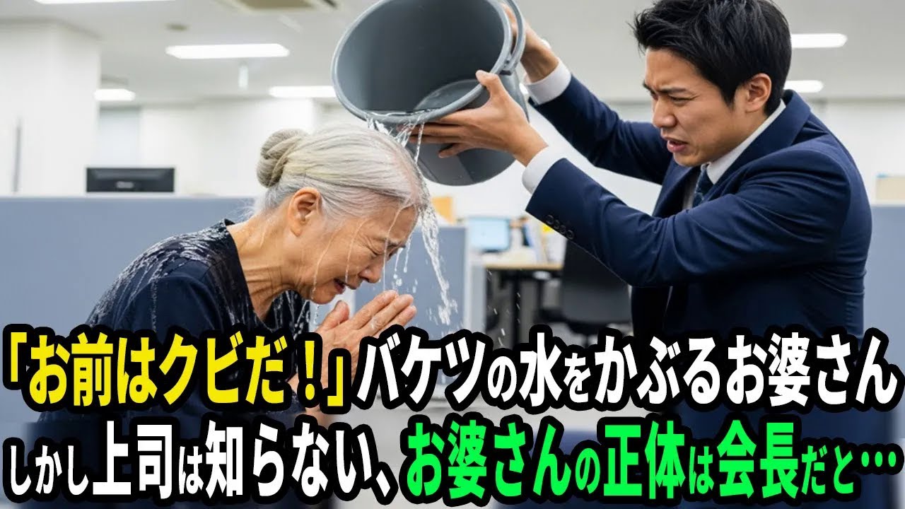 「お前はクビだ！」バケツの水をかぶるお婆さん、しかし上司は知らない、お婆さんの正体は会長だと