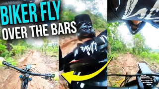 Bike Pedal Got Stuck on a Rock Causing Rider to Fly Over the Bars