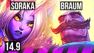 SORAKA & Kalista vs BRAUM & Ezreal (SUP) | 12k DMG, 900+ games | EUW Grandmaster | 14.9