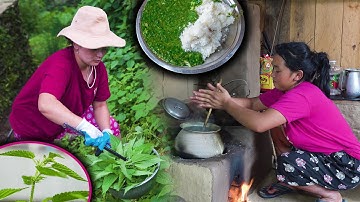 Nettle curry with Rice making & eating in Village Kitchen || Vegetable curry || Village food vlog