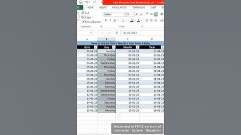 How To Extract Day Month And Year From Date | Excel Magic Trick #shorts