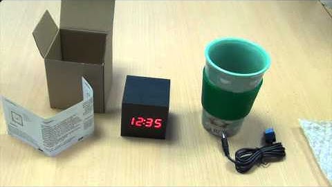 ANC01R AnTeck® Cube Black Wood Effect Alarm Clock with Red LED Voice Control Temperature Display