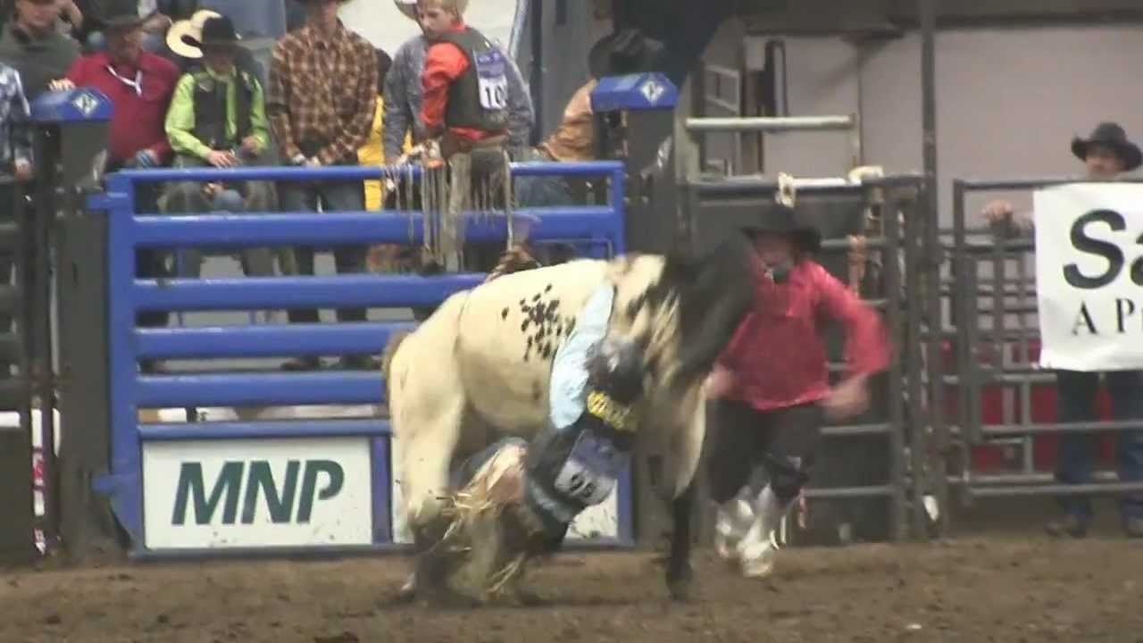 Nolan Jans 73.75 points in Round Five to win the 2012 CCA Finals in the Steer Riding.