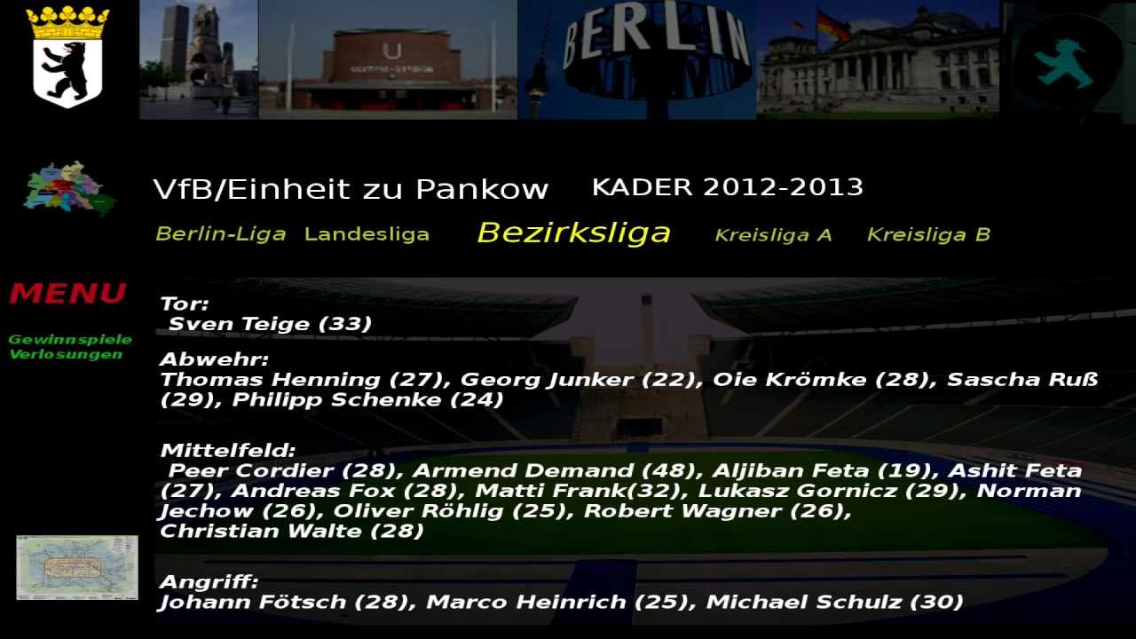 VfB Einheit zu Pankow Kader 2012 2013 Bezirksliga 2 Abteilung