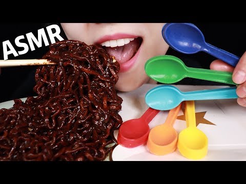 ASMR Eating Chocolate Spoons + Black Bean Noodles | Gulping Eating Sounds | 짜장 불닭볶음면 먹방 | ASMR food