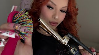 ASMR Hair Styling Session ✨ Marcel Curling Iron   Clicky Nails (No Talking)