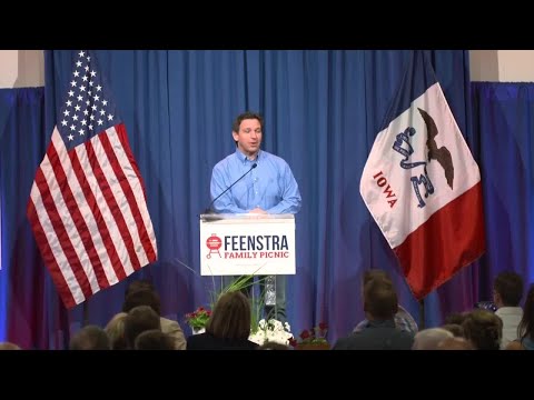 In Iowa, Ron DeSantis woos Republicans as Donald Trump's event is washed out