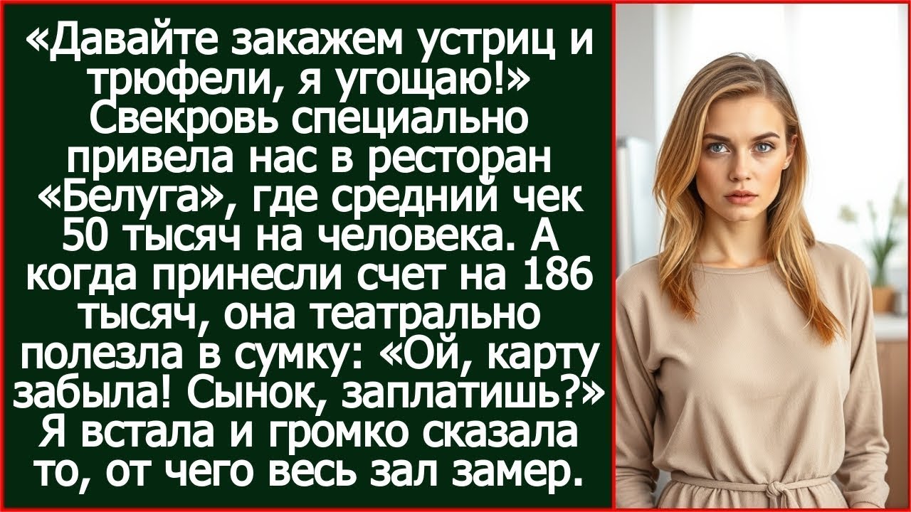 Ой, карту забыла!'' Свекровь влепила нам счет на 186 тысяч в элитном ресторане, но я была готова