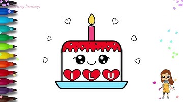 How to Draw Cute Simple Love Cake Step by Step | How to Draw an Easy Cake