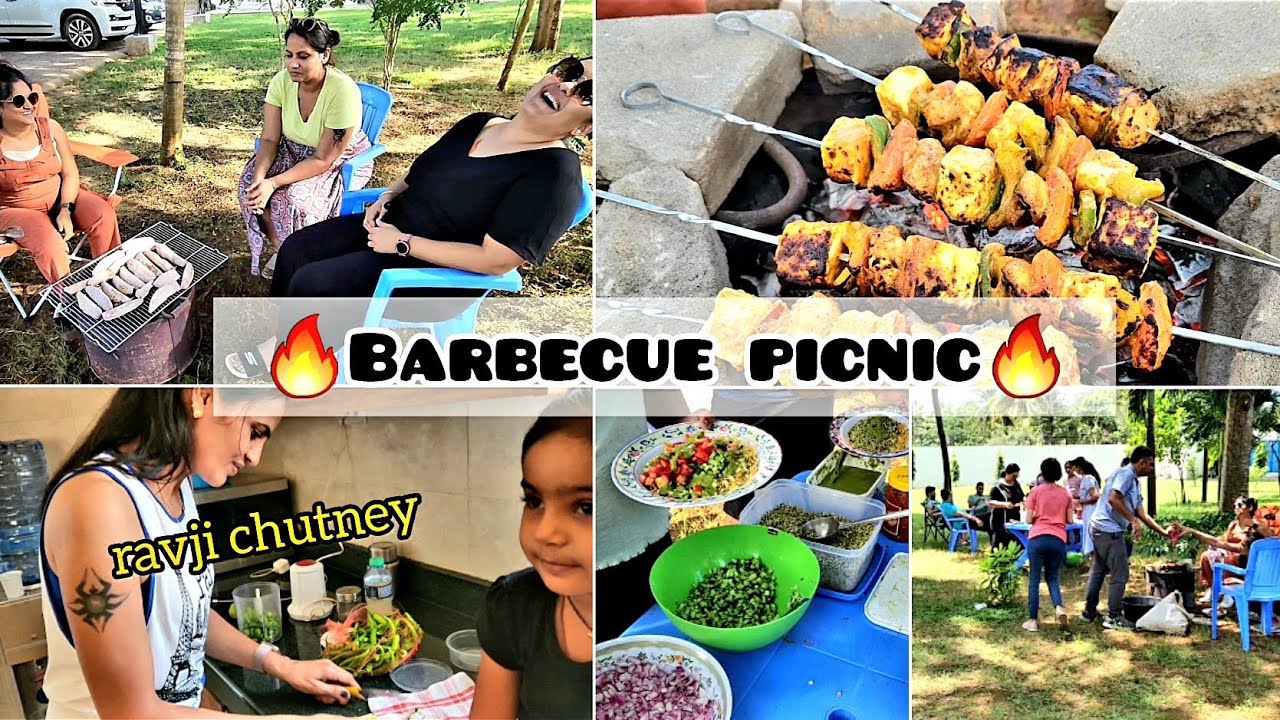 Friends Barbecue Picnic at the Farm😎| Paneer tikka, Spicy chutney, Bhel   #vlog #youtube #barbecue