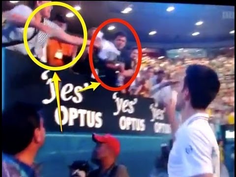 Djokovic tries to give shirt to a girl in the crowd. Lady snatches it.!