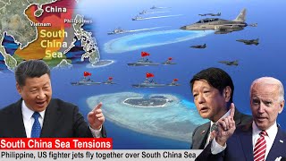 Philippine and US fighter jets maneuver over Chinese ships in the South China Sea