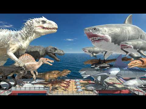 Dinosaurs Bridge Challenge | Indominus Rex vs Mutant Megalodon | Animal Revolt Battle Simulator