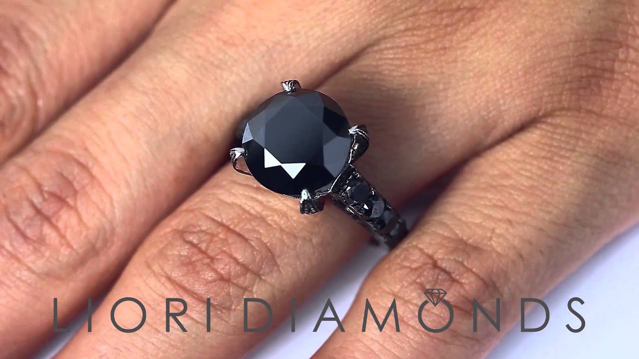 BDR-207 - 7.52 Carat Vintage Style Natural Black Diamond Engagement Ring 14k Black Gold - YouTube