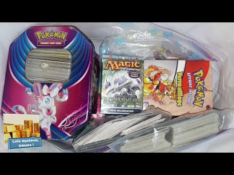 I open a mystery pack of Pokemon, Yugioh and Magic The Gathering cards