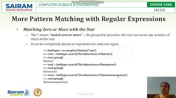 LectureVideo 18CS55 Module3 More Pattern Matching With Regular Expressions Sowmya