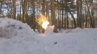 Snowman explodes using dynamite