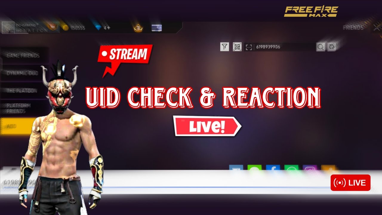 Free Fire Live Uid Check and Reaction - FF live Id check #jdgbhai - YouTube