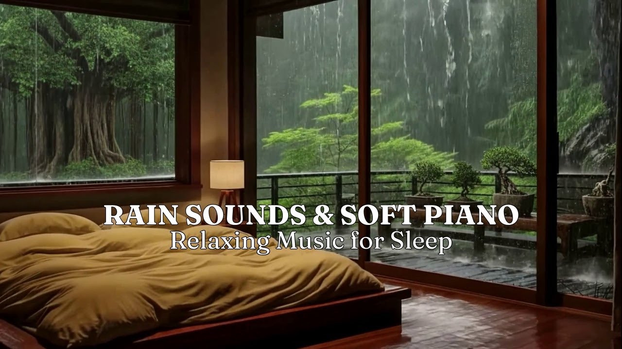 Peaceful Piano on a Rainy Night ☔ Warm Bedroom Relieve Stress, Anxiety, Meditation, Heals the Mind