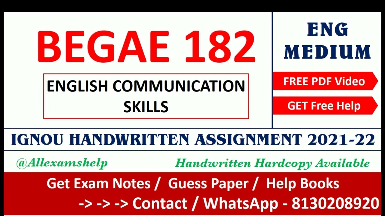 BEGAE 182 Solved Assignment 2021-22 | BEGAE 182 Handwritten PDF | ENG COMMUNICATION SKILLS  2021-22