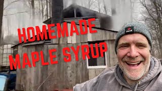 BOILING MAPLE SYRUP OVER A WOOD FIRE || HOW TO MAKE MAPLE SYRUP SERIES