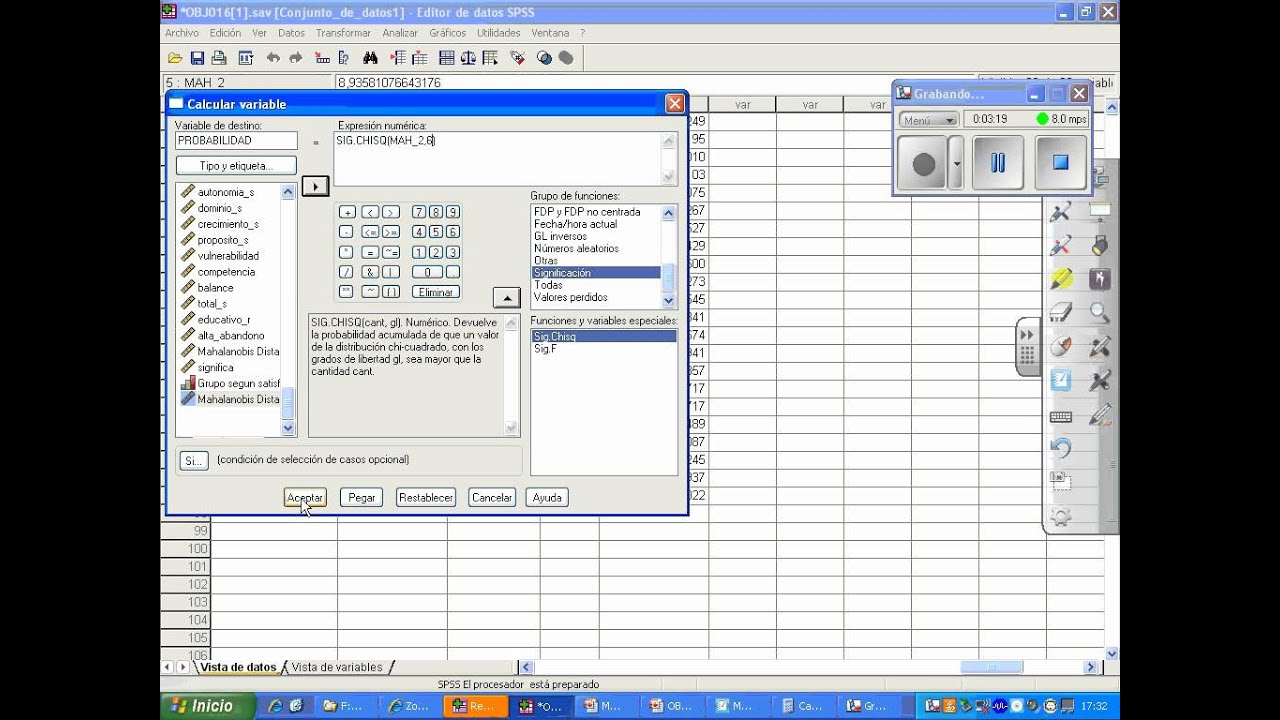 SPSSavanzado Deteccion de atípicos multivariados OUTLIERS en SPSS.wmv
