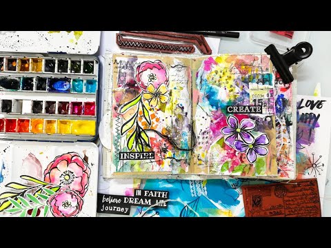 FUN Mixed Media Art Journaling With Postage Stamps–Tutorial