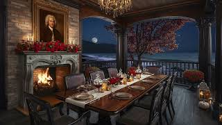 Bach's Prelude + Ocean Waves Ambience - Fireplace, Cozy, Relax, Sleep, Study