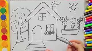 تعليم رسم للاطفال - درس تعليم رسم منزل خطوة بخطوة