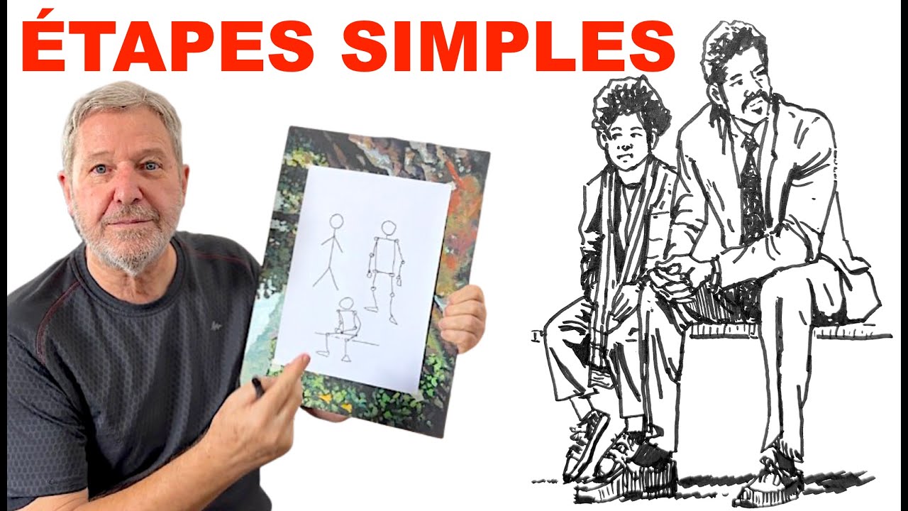 Dessin personnage ASSIS à partir du BONHOMME-RECTANGLE !