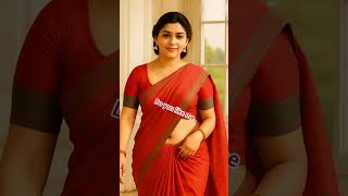 Red Saree Model Beautiful Smile Indian Sharee Looking So Beautiful.