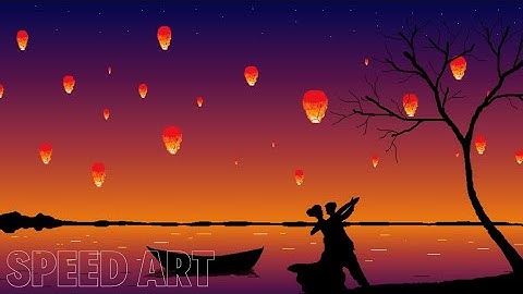 Ms Paint Drawing (Speed Art) Pixel Art Sunset Scene with Lanterns