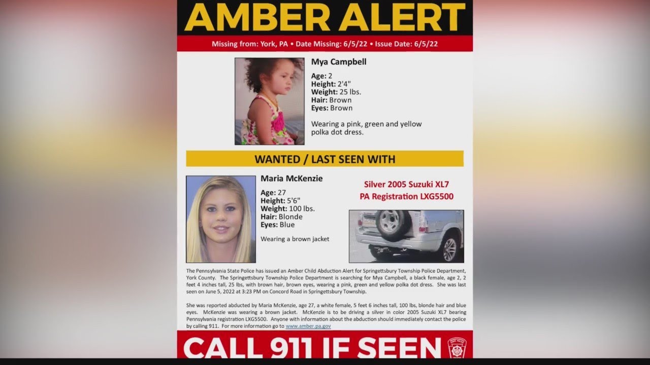 Amber Alert issued for missing 2-year-old girl in York County
