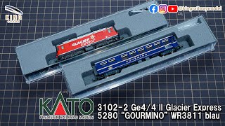 Kato 3102-2 5208 新車開箱 ｜Ge4/4 II Glacier Express ｜Restaurant Wagaon "GOURNIMO" WR3811 blau ｜冰河特急