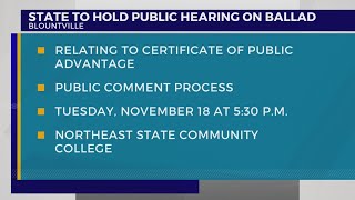 TN Dept. of Health to host public hearing about Ballad Health COPA in Blountville