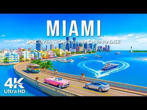 Miami 4K Drone Footage | Florida Beach, Scenic Coastline & Luxury Yachts, Emerald Blue Paradise