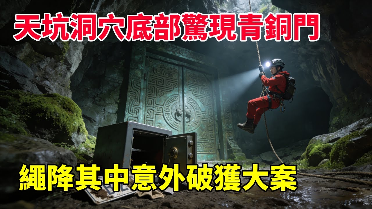 天坑洞穴底部驚現青銅門，繩降其中發現被撬開的保險箱、車牌，意外破獲數年前的無頭大案【馬幫主探險中國】