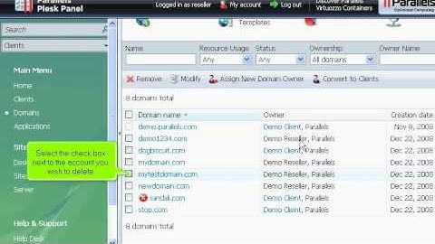 micfo | how to delete a hosting account in Plesk reseller control panel