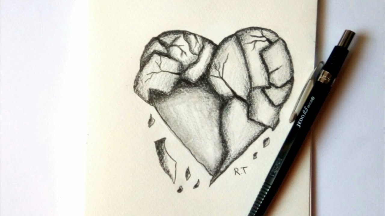 رسم سهل رسم قلب محطم بالقلم الرصاص فقط رسم حزين من سلسلة الرسوم
