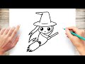 How to draw witch on a broom