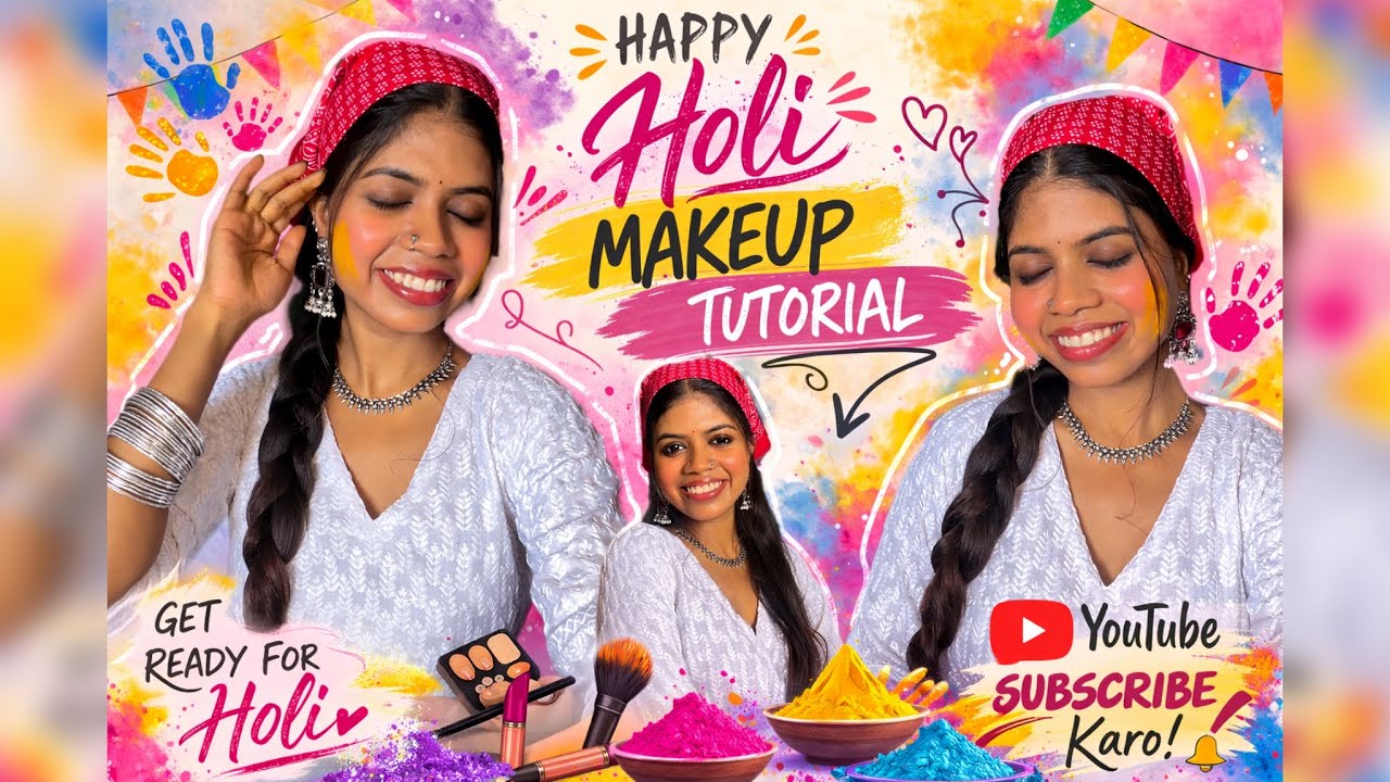 Holi Glam Makeup Tutorial ✨Glowy Base, Bold Kajal Eyes & Ombre Lips | Easy Festive Look #HoliMakeup 