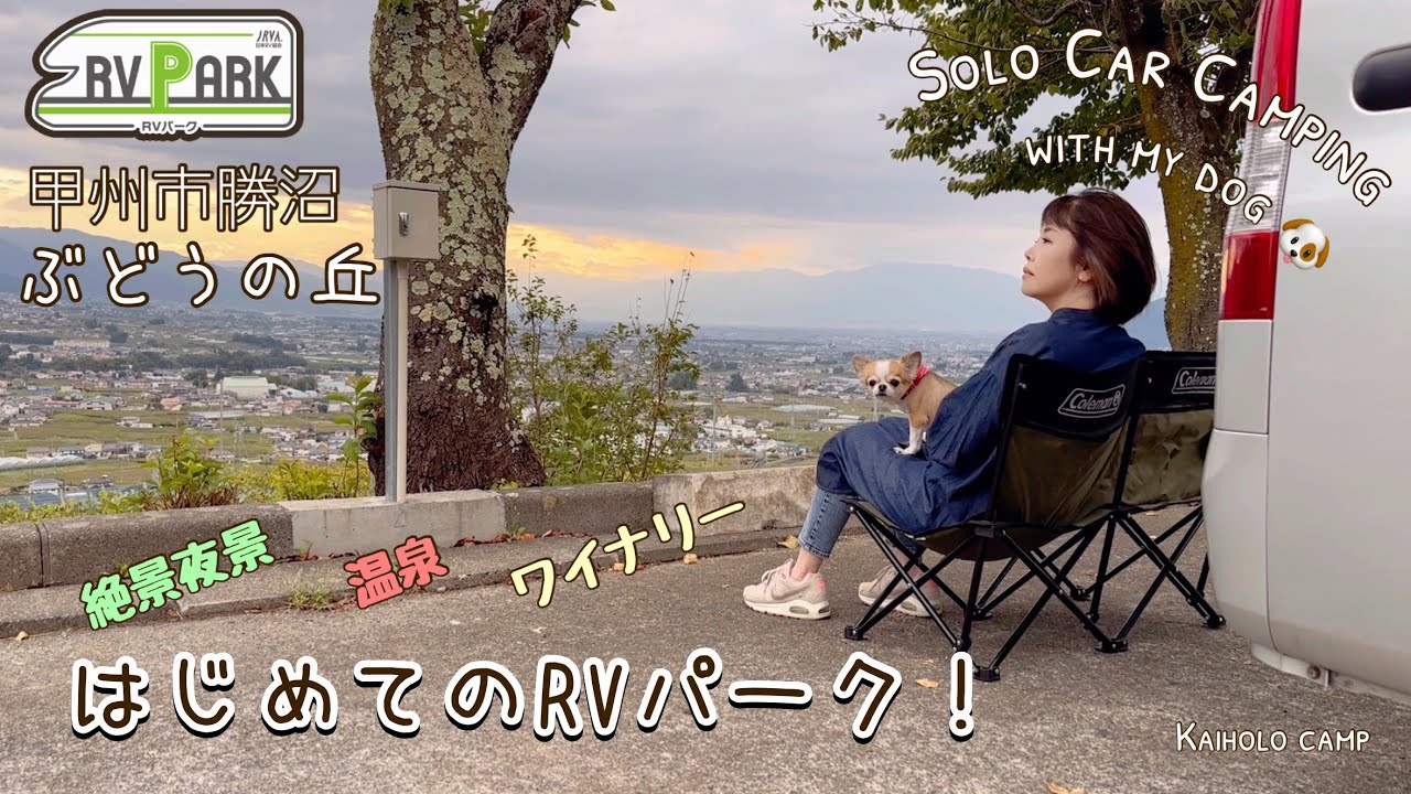 【50代女子ソロキャンプ】はじめてのRVパーク車中泊｜絶景！夜景 温泉 ワイナリー 甲州市勝沼ぶどうの丘｜EcoFlow｜Vlog［30］