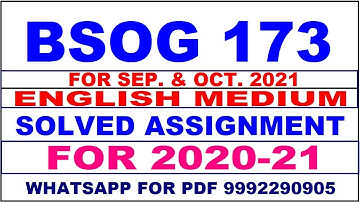 BSOG 173 Solved Assignment 2020-21 in English Pdf @20rs 9992290905.  .