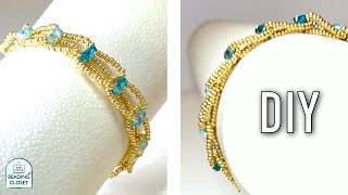 How to make a wave chain beaded bracelet with 4 mm bicone crystals and seed beads using RAW stitch