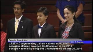 Senator O'Mara's Remarks Congratulating 2016 Spelling Bee Co-Champ Jairam…